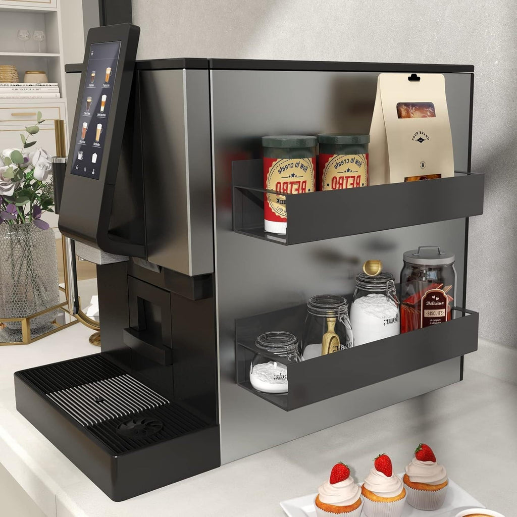 Magnetic Spice Rack Organizer – 2‑Pack Strong Shelf for Fridge & Oven, Black Carbon Steel, 11lbs Capacity with Guardrail