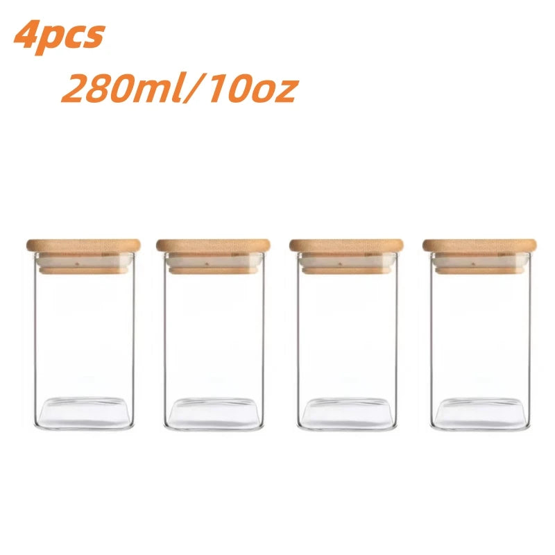 Glass Jar with Airtight Bamboo Lids – 10Oz Multi‑Pack, Clear Food Storage Containers for Kitchen & Pantry