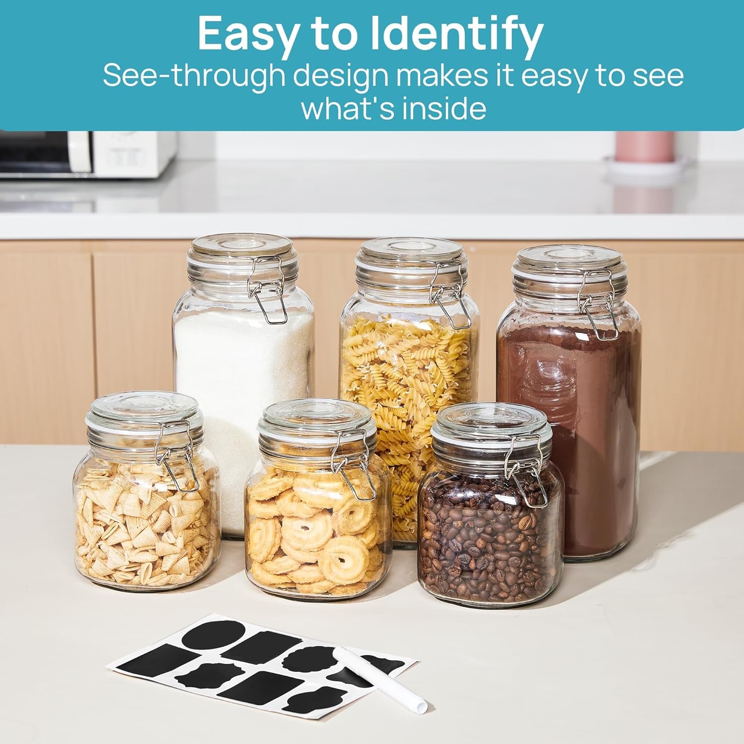 Glass Food Storage Jars with Airtight Clamp Lids – 3‑Pack 78oz Square Canisters for Flour, Sugar, Pasta & Coffee