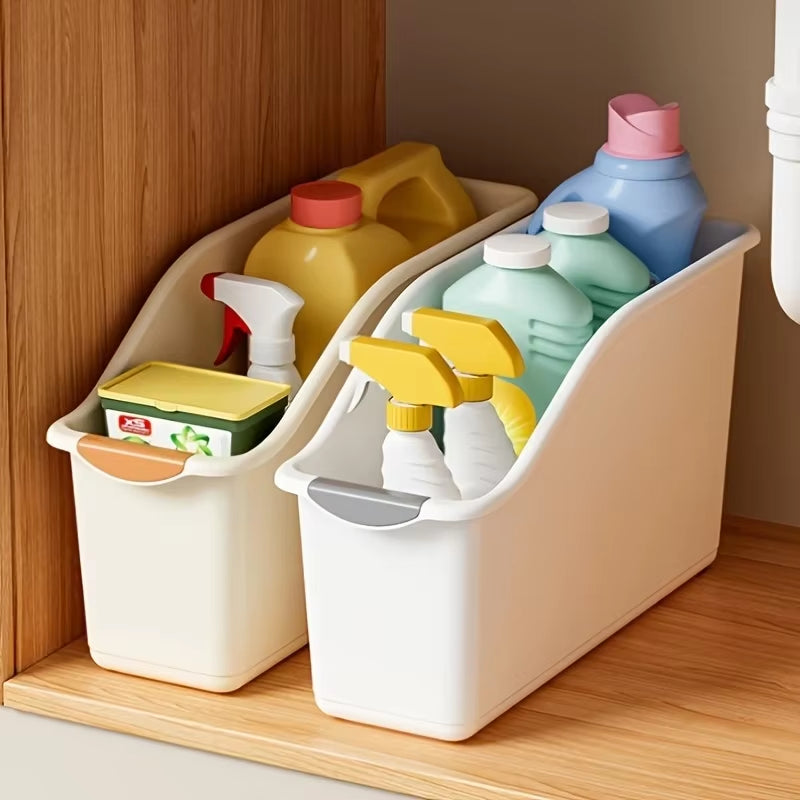 Curved Plastic Storage Bins – Multipurpose Set for Home Organization, Cleaning Supplies & Household Essentials