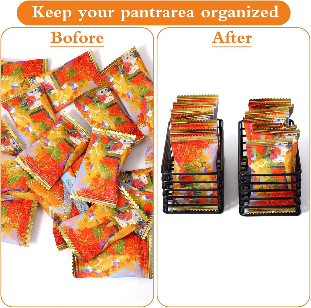 Iron Packet Holder – 4‑Pack Small Wire Basket, Stackable Organizer for Coffee Bar, Tea Bags & Condiments, Black