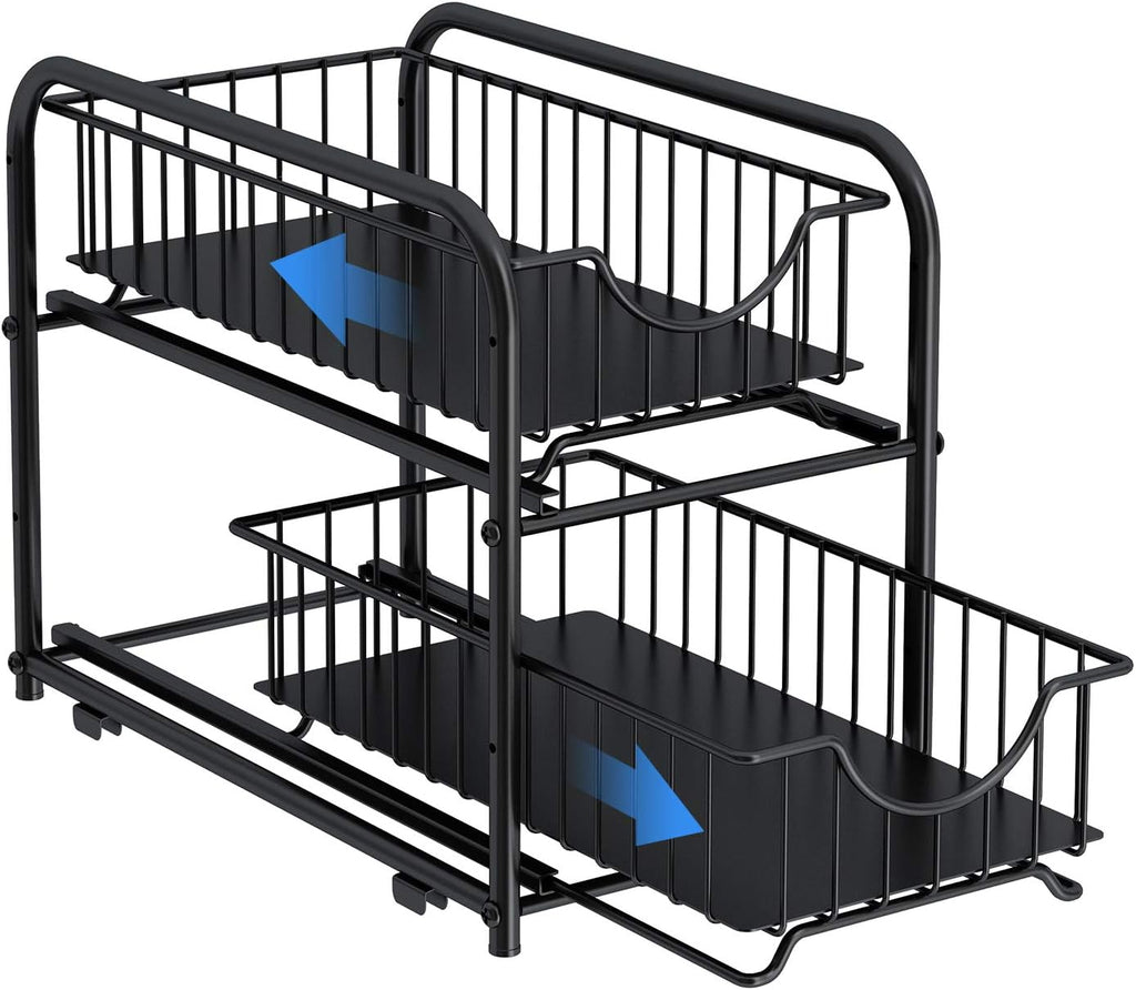 Pull‑Out Cabinet Organizer – Stackable 2‑Tier Sliding Drawer Rack, Under Sink Storage for Kitchen, Bathroom & Pantry