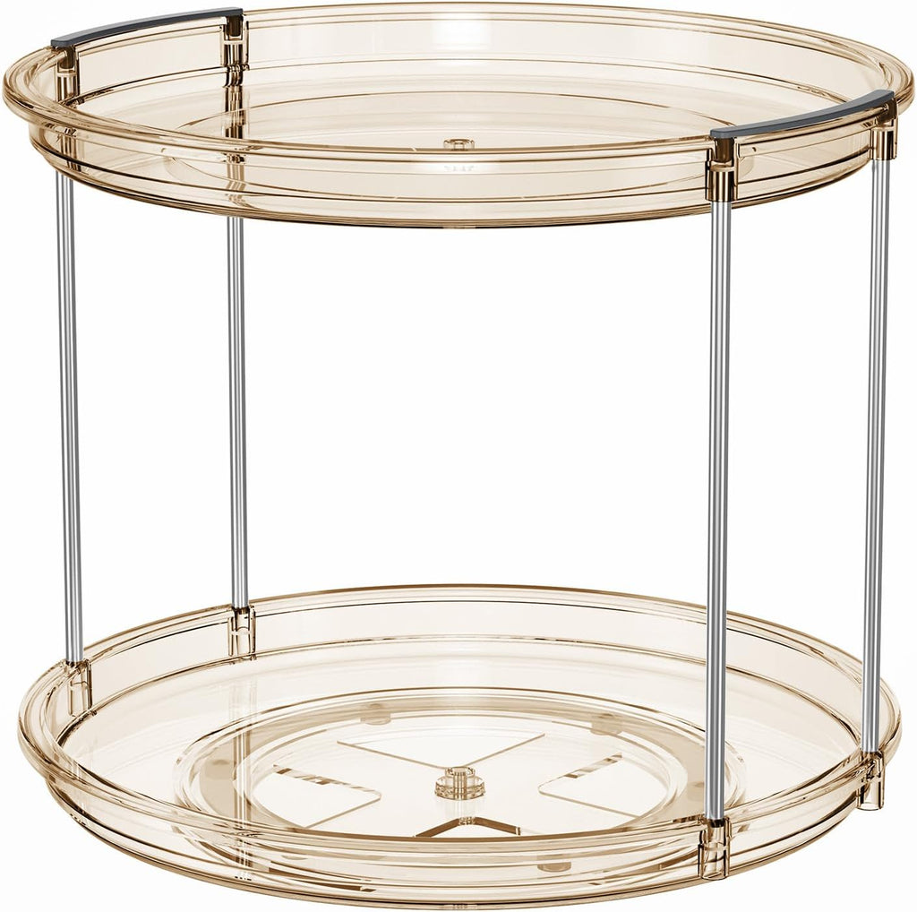 Lazy Susan Turntable Organizer – 2‑Tier Rotating Spice Rack, 9.25'' Compact for Cabinet, Pantry & Countertop, Amber