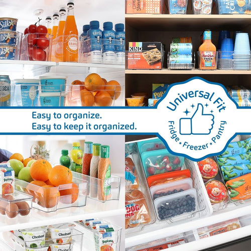 14‑Piece Fridge Organizer Set – Clear Acrylic Stackable Bins for Refrigerator & Freezer, with Egg Holder, Can Dispenser, 2 Ice Trays, Whiteboard & Liners